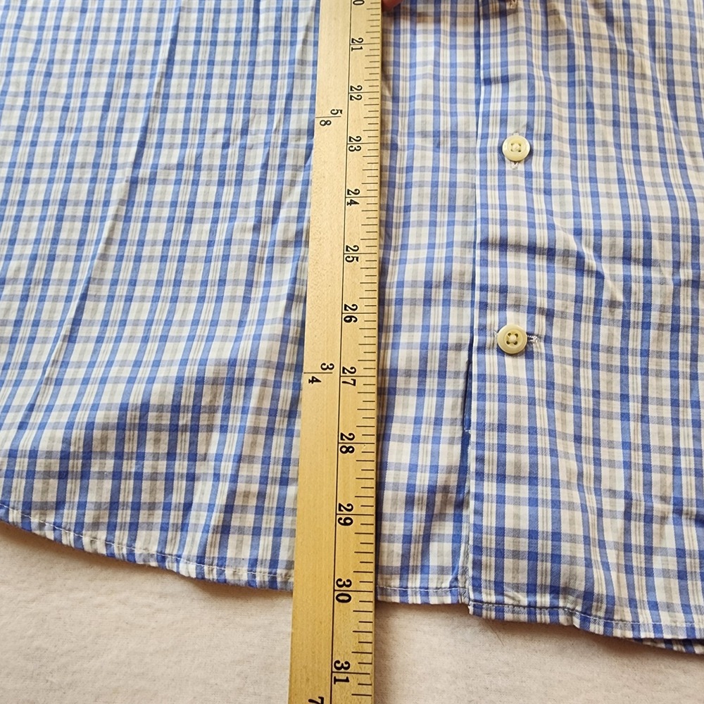 Peter Millar Crown Soft Shirt Men XL Silk Blend Blue Gray Whit Plaid Button Down - Picture 6 of 7